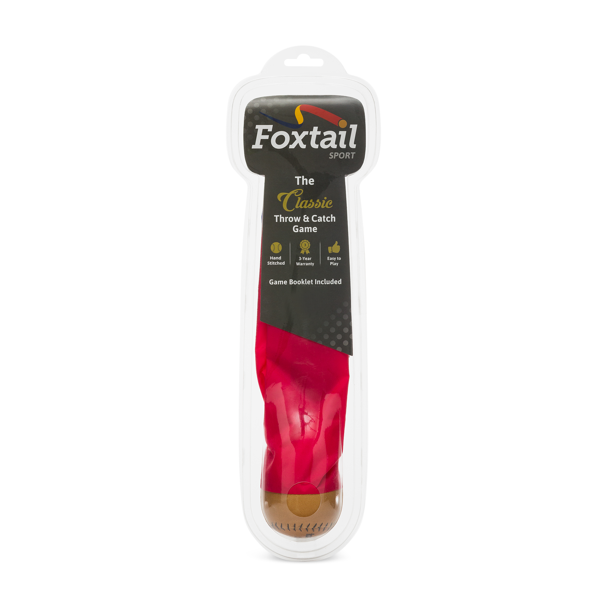 The Original Foxtail Sport by Klutz Press is a classic outdoor throwing toy with a ball and long red tail, packaged in a clear case featuring bold black and gold labeling.